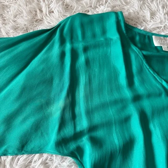 Alexis Teal Blue 100% Silk Long Sleeve Midi Dress with Beaded Sash Belt Size L - Picture 8 of 12